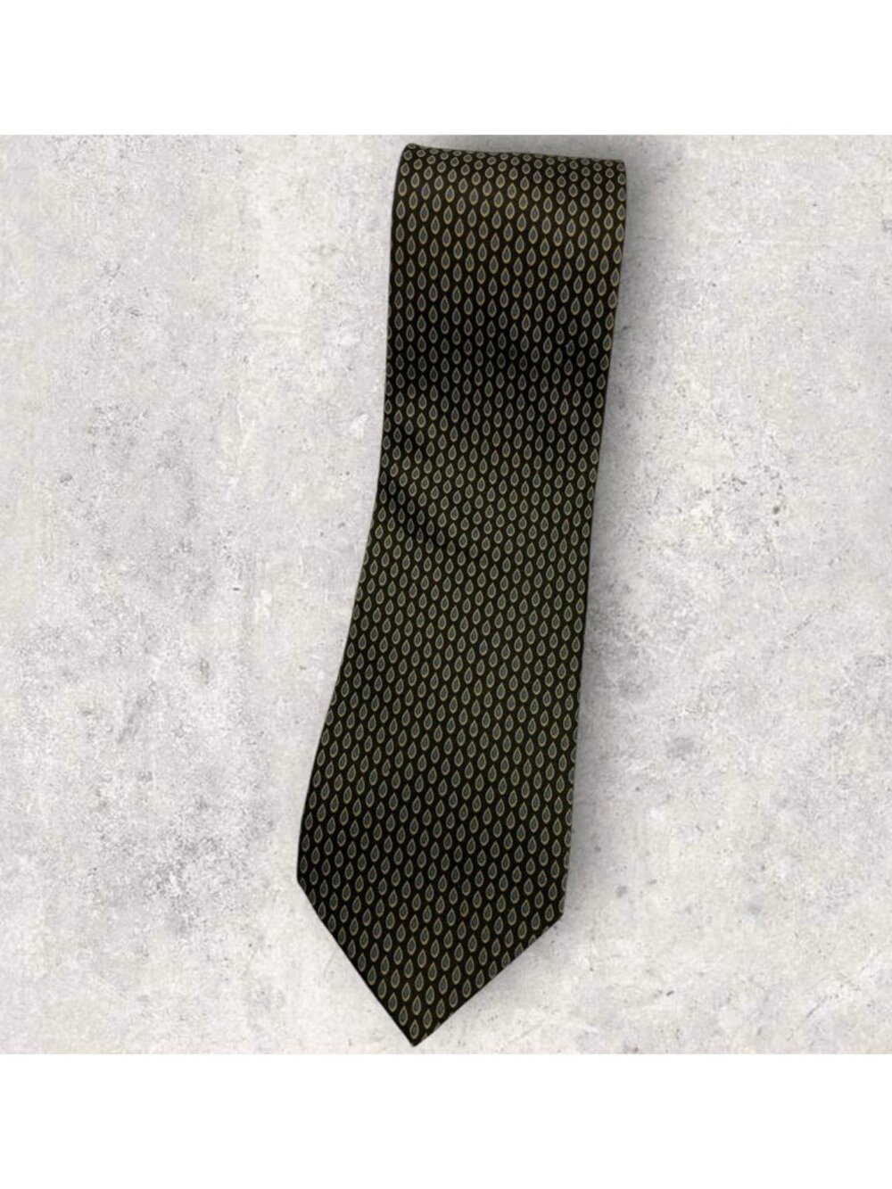 AQUASCUTUM Silk Tie USA Black Blue Yellow Drop W:3.7" EUC